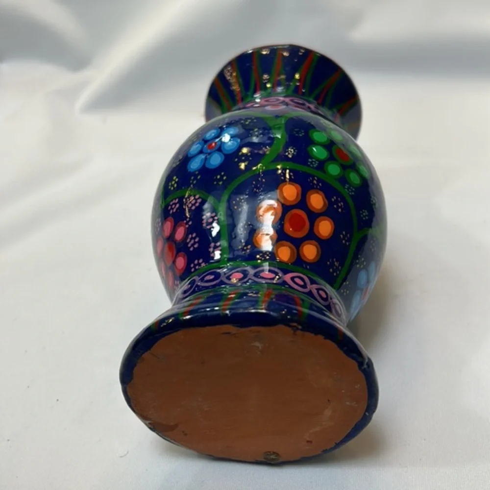 Vintage Mexican Folk Art Painted Terracotta Vase